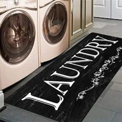 ABREEZE Black Laundry Room Runner Rug Laundry Room Rug Laundry Floor Mat Durable Washhouse Mat Black Rug Non-Slip Doormat Farmhouse Rug (20"x59", Black Flower)… -Wilton Shop 51qIKJqnEQS. AC