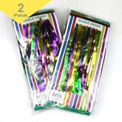 GIFTEXPRESS 2 Pack Mardi Gras Metallic Fringe Table Skirts, Mardi Gras Party Table Skirt (Gold Green Purple, 2-pack)