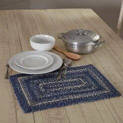 Farmhouse Great Falls Blue Table Placemat, Blue White, Jute Blend, Oval, 12x18 Inches -Wilton Shop 51qSX6T EAS. AC