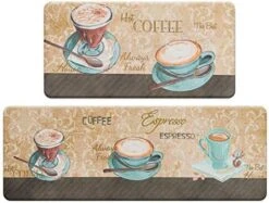 Coffee Theme Kitchen Rug Set 2 Pieces, Cushioned Anti-Fatigue Kitchen Floor Mats Waterproof Easy To Clean Comfort Standing Kitchen Mat Set (Beige) -Wilton Shop 51qZ6tZL5CL. AC