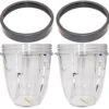 Blendin Replacement 18 Ounce Short Capacity Cup Jar With Lip Ring, Compatible With Nutribullet 600W, 900W, NB-101B, NB-101S, NB-201, NBR-0601, NBR-1201, NB9-1301, 900 Pro Series Blenders, 2 Pack Part -Wilton Shop 51qirolVdeL