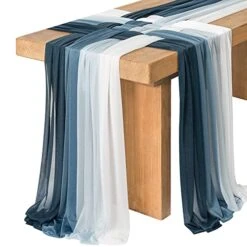 10ft Wedding Weave Table Runner For Sweetheart Table (Set Of 8, White & Navy Blue)