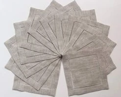 Ladder Hem Stitch Natural Linen Cocktail Napkins- 1 Dozen 6"x6"- Linen Cloth Napkin Coasters-Set Of 12