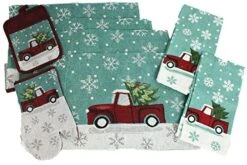 8 Pc Vintage Truck Merry Christmas Place Mat Kitchen Decor Set - Matching Placemats, Kitchen Towels, Pot Holder, And Oven Mitt - Comes In An Organza Bag So It's Ready For Giving!