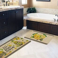 Hexagram Lemon Kitchen Mats Set Of 2, Lemon Kitchen Decor Rugs And Mats Farmhouse Plaid Tree And Truck Mat For Floor,Bathroom, Spring And Summer Lemon Decorations For Home 17x29 Inch-17x47 Inch -Wilton Shop 51r5n5oXCKL