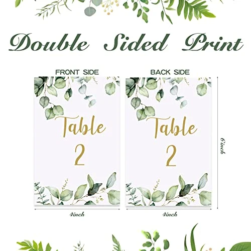 26 Pieces Wedding Table Numbers Cards 1-25 With Head Table Numbers Greenery Eucalyptus Table Cards Double Sided Party Table Numbers For Wedding Reception Baby Shower Birthday Bridal Party (Gold) 4 26 Pieces Wedding Table Numbers Cards 1-25 With Head Table Numbers Greenery Eucalyptus Table Cards Double Sided Party Table Numbers For Wedding Reception Baby Shower Birthday Bridal Party (Gold) - Image 2