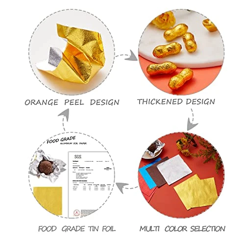 500pcs Chocolate Candy Wrappers Aluminium Foil Paper Wrapping Papers Square Sweets Lolly Paper Food Candy Tin Foil Wrappers For Candy Packaging Decoration (4 By 4-Inch) 5 Colors 5 500pcs Chocolate Candy Wrappers Aluminium Foil Paper Wrapping Papers Square Sweets Lolly Paper Food Candy Tin Foil Wrappers For Candy Packaging Decoration (4 By 4-Inch) 5 Colors - Image 3