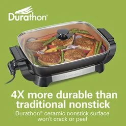 Hamilton Beach Durathon Ceramic Electric Skillet With Removable 12x15” Pan, Adjustable Temperature, Reversible Design, Tempered Glass Lid (38529K) 10 Hamilton Beach Durathon Ceramic Electric Skillet With Removable 12x15” Pan, Adjustable Temperature, Reversible Design, Tempered Glass Lid (38529K) -Wilton Shop 51rcOJvF6aL