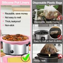 2 Pack Silicone Slow Cooker Liners For Crockpot 6 7 8 Quart, Reusable Cooking Bags For Crock-Pot Oval & Round, Slow Cooker Accessories, Leakproof, Easy To Clean, 1 PInk, 1 Yellow -Wilton Shop 51rcsmCJUHL