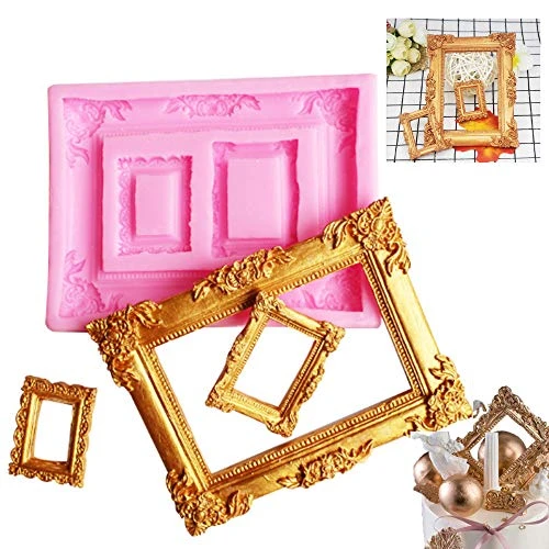 3 Pieces Pink Picture Frames Silicone Mold For Cake Decorating Sugar Gum Paste Chocolate Cookies Resin Polymer Clay 4 3 Pieces Pink Picture Frames Silicone Mold For Cake Decorating Sugar Gum Paste Chocolate Cookies Resin Polymer Clay - Image 2