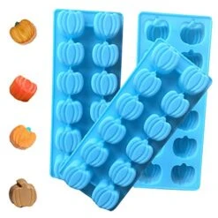 3 Pcs 3D Mini Silicone Molds Halloween Pumpkin Candy Mold,Chocolate Mold Ice Cube Tray For Making For Soap, Jelly, Brownie, Chocolate Truffle Pudding And Ice Cream Bombe, 8.9 X 3.7 X 1.6 Inch (Blue)