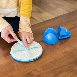 Lue Potholders Set Trivet Set - Blue Kitchen Accessories - 100% Cotton Hot Pads 7 Inches Diameter - Silicone Mitts For Hot Pots And Pans - Ideal For Cooking And Baking -Wilton Shop 51rvRLiH49L