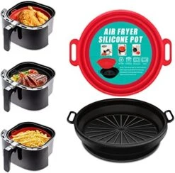 Silicone Air Fryer Liners,7.5in For Air Fryer3to5QT,3-Pack,Air Fryer Silicone Liners Reusable Foldable,Air Fryer Basket,Airfryer Liners Inserts For Oven Microwave Air Fryer Accessories(Red+Black+grey -Wilton Shop 51s trlfFsL. AC
