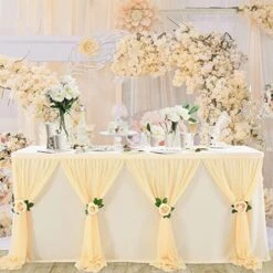 White Table Skirt With Rose Flowers, Tulle Table Skirt 9 Ft For Wedding, Tutu Table Skirt For Baptism Birthday Parties Quinceanera Decorations (White) 18 White Table Skirt With Rose Flowers, Tulle Table Skirt 9 Ft For Wedding, Tutu Table Skirt For Baptism Birthday Parties Quinceanera Decorations (White) -Wilton Shop 51sAD2G9YL. AC