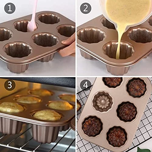 On-stick Canele Molds Baking Pans For Cupcakes, 6Cavities Muffin Pan For Oven Baking 3 On-stick Canele Molds Baking Pans For Cupcakes, 6Cavities Muffin Pan For Oven Baking