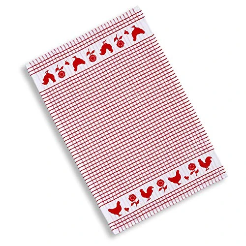 Backyard Chickens Windowpane Check Cotton Terrycloth Kitchen Towels, Set Of 4 (Red) 4 Backyard Chickens Windowpane Check Cotton Terrycloth Kitchen Towels, Set Of 4 (Red) - Image 2