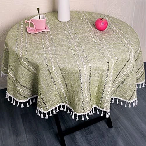 Solid Color Tassel Heavy Weight Cotton Linen Tablecloth For Rectangle Table (Square, 54 X 54 Inch, Gray) 15 Solid Color Tassel Heavy Weight Cotton Linen Tablecloth For Rectangle Table (Square, 54 X 54 Inch, Gray) - Image 13