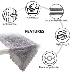 Hop LC Grey Farmhouse Table Runner 72 Inches Long For Dining Paisley Doilies Embroidered Boho Style Polyester Room Decor Kitchen Rustic Lace Tablecloth For Wedding Decorations -Wilton Shop 51sWqtEbeML
