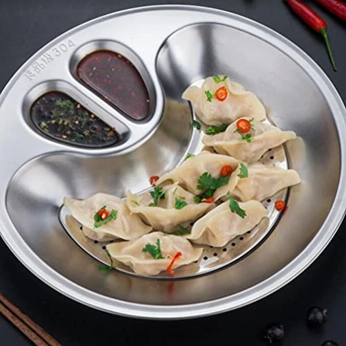 Round Tray Sushi Platter Stainless Steel Dinner Plate With Dipping Saucer Serving Dish Pan Platter Double- Layer Food Draining Tray For Dumplings Sushi Utensil Tray Sink Tray 8 Round Tray Sushi Platter Stainless Steel Dinner Plate With Dipping Saucer Serving Dish Pan Platter Double- Layer Food Draining Tray For Dumplings Sushi Utensil Tray Sink Tray - Image 6