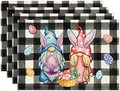 Buffalo Plaid Bunny Gnomes Eggs Easter Table Runner, Spring Summer Seasonal Holiday Kitchen Dining Table Decor For Indoor Outdoor Home Party Decoration 13 X 72 Inch -Wilton Shop 51sm6Mqn0mL. AC