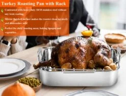 Stainless Steel Roasting Pan With Rack, 16.5 Inch Rectangular Turkey Roaster Lasagna Pan For Roasting Turkey, Chicken, Meat & Vegetables, Non-toxic & Heavy Duty, Easy Clean & Dishwasher Safe 10 Stainless Steel Roasting Pan With Rack, 16.5 Inch Rectangular Turkey Roaster Lasagna Pan For Roasting Turkey, Chicken, Meat & Vegetables, Non-toxic & Heavy Duty, Easy Clean & Dishwasher Safe -Wilton Shop 51sonXHGhQL