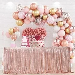 PartyDelight 6ft Rose Gold Sequin Table Skirt For Round/Rectangle/Square Table For Birthday Party Wedding Christmas.
