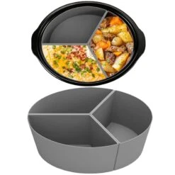 3-in-1 Silicone Slow Cooker Dividers Set 3 Pc Fit 6-Quart Crock Pots & Hamilton Beach, Reusable/Non-Stick/Leakproof/BPA Free/Dishwasher Safe/Kitchen Accessories (Grey) -Wilton Shop 51srayf8N1L