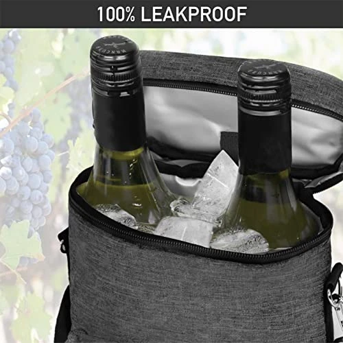 OPUX 2 Bottle Wine Carrier Tote | Insulated Leakproof Wine Cooler Bag For Travel Picnic BYOB | Padded Portable Wine Carrying Bag With Shoulder Strap, Wine Gifts - Charcoal Grey 5 OPUX 2 Bottle Wine Carrier Tote | Insulated Leakproof Wine Cooler Bag For Travel Picnic BYOB | Padded Portable Wine Carrying Bag With Shoulder Strap, Wine Gifts - Charcoal Grey - Image 3