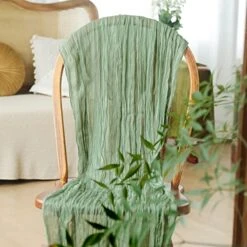 Sage Green Cheesecloth Table Runner, Aorruio 5 Packs 13ft Boho Gauze Cheese Cloth Table Runner, 35x157 Inches Sheer Wedding Birthday Party Table Runner For Boho Baby Bridal Shower Backdrop Decorations -Wilton Shop 51t2oE12eZL