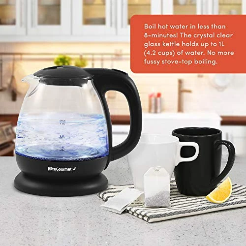 KT1001 Maxi-Matic 1L Glass Electric Tea Kettle Hot Water Heater Boiler BPA-Free With Blue LED Interior Fast Boil And Auto Shut-Off, Black 6 KT1001 Maxi-Matic 1L Glass Electric Tea Kettle Hot Water Heater Boiler BPA-Free With Blue LED Interior Fast Boil And Auto Shut-Off, Black - Image 4