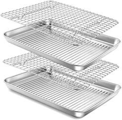 12.5-in Baking Pan With Rack Set Of 4, Joyfair Stainless Steel Toaster Oven Tray & Cooling Grid Rack, Corrugated Cookie Pans For Roasting Grilling, Non- Toxic & Dishwasher Safe (2 Pans + 2 Racks) -Wilton Shop 51tB Q9vReL. AC