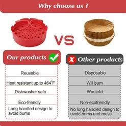 6-Pack Reusable Air Fryer Silicone Liners, 8.5 Inch Silicone Airfryer Liners Baking Tray Pot Basket, Mitts And Mats, Air Fryer Accessories Round, Replacement Of Parchment Liner Paper, Red And Gray 5 6-Pack Reusable Air Fryer Silicone Liners, 8.5 Inch Silicone Airfryer Liners Baking Tray Pot Basket, Mitts And Mats, Air Fryer Accessories Round, Replacement Of Parchment Liner Paper, Red And Gray -Wilton Shop 51tLMhkjMfL