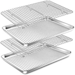 12.5-in Baking Pan With Rack Set Of 4, Joyfair Stainless Steel Toaster Oven Tray & Cooling Grid Rack, Corrugated Cookie Pans For Roasting Grilling, Non- Toxic & Dishwasher Safe (2 Pans + 2 Racks) -Wilton Shop 51tUpkPxdnL. AC