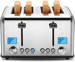 REDMOND 4 Slice Toaster, Countdown Stainless Steel Toaster With Bagel, Defrost, Cancel Function, Extra Wide Slots, 6 Bread Shade Settings, 1650W, ST030 -Wilton Shop 51tVPJMmT1L. AC