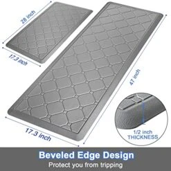 Kitchen Mats 2 PCS Cushioned Anti Fatigue Kitchen Rugs And Mat, 1/2 Inch Thick Waterproof Non Slip Kitchen Rug Set, PVC Non Skid Comfort Cushion Mat For Kitchen Floor Sink Office Laundry, Grey -Wilton Shop 51tYHzDVidL