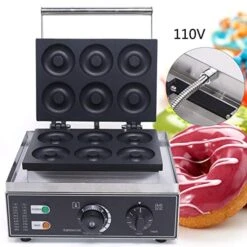110V Commercial Donut Maker Machine, 7.5cm Electric Stainless Steel Waffle Doughnut Donut Maker Machine Double-Sided Heating With Non-stick Plate For Kitchen, Restaurant (6Pcs/Pan 1500W) -Wilton Shop 51tYTuLUKnL 1