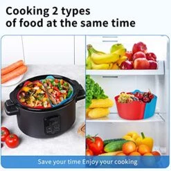 Slow Cooker Liners For Crockpot Crock Pot 6-8 QT, Reusable Silicone Slow Cooker Divider Liner Large Size For 6-8 Quart Oval Slow Cooker,Crock Pot Divider Insert, Dishwasher Safe, BPA Free(Blue +Red) -Wilton Shop 51tYsmjmgbL