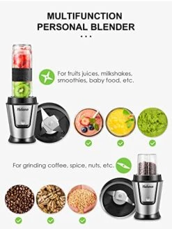Personal Blender With 2 X 20oz Travel Bottle And Coffee/Spices Jar, Portable Smoothie Blender And Coffee Grinder In One , 500W Single Serve Blender For Shakes And Smoothies, BPA Free, By Yabano (Black) -Wilton Shop 51teSuozumL