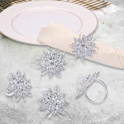 Silver Napkin Rings Set Of 12, Luxury Rhinestone Crystal Flower Serviette Buckles Holder For Wedding Birthday Dinner Parties Easter Christmas Holiday With Gift Box, Silver (napkin Rings15) -Wilton Shop 51tiIZBWElL