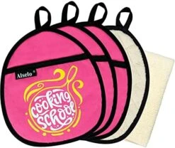 Pot Holders And Kitchen Towel, Heat Resistant Potholder 4 Piece With Microfiber Towel 1 Piece, Funny Baking Theme Hot Pats Festive Gift Oven Mitts For Cooking Baking BBQ (Dull-red, 5) -Wilton Shop 51towNqdeNL. AC