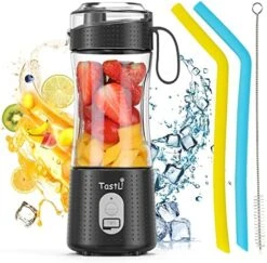 Portable Blender For Shakes And Smoothies, USB Rechargeable Mini Travel Electric Personal Size, With 13oz Blender Bottles, Powerful Motor, 6 Blades(Black) -Wilton Shop 51tyqEf6JL. AC