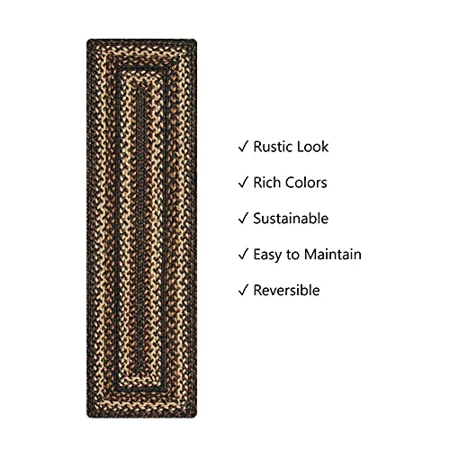 Kilimanjaro Premium Jute Braided Small Table Runner 8" X 28" (Set Of 2) Rectangular Black Reversible, Natural Jute Yarn Rustic, Country, Primitive, Farmhouse Style Kitchen Tabletop 5 Kilimanjaro Premium Jute Braided Small Table Runner 8" X 28" (Set Of 2) Rectangular Black Reversible, Natural Jute Yarn Rustic, Country, Primitive, Farmhouse Style Kitchen Tabletop - Image 3