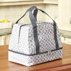 2-In-1 Compartment Slow Cooker And Casserole Carrier Bag - Gray Lattice