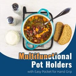 Oven Mitts And Pot Holders Sets, 572°F Heat Resistant Oven Mitts With Soft Cotton Kitchen Towels, Multi-Function Kitchen Potholders With Pockets, Cute Hot Pads And Long Oven Mitts(6pcs) -Wilton Shop 51u8saMtu9L