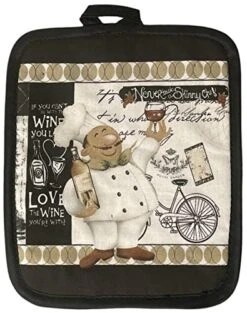 Italian Chef With Wine Design 100% Cotton Printed Kitchen Linen Set Of 5, Includes 2 Kitchen Towels, 2 Potholder, 1 Oven Mitt Kitchen Décor For Cooking, Baking, Barbecue