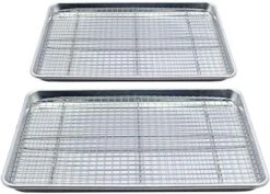 Baking Sheets For Oven - Half Sheet Pan With Stainless Steel Wire Rack Set 1-Pack - Easy Clean Cookie Sheets, Aluminum Bakeware -Wilton Shop 51uIwhotg6L. AC