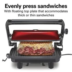 Hamilton Beach Electric Panini Press Grill With Locking Lid, Opens 180 Degrees For Any Sandwich Thickness, Nonstick 8" X 10" Grids, Red (25462Z) 13 Hamilton Beach Electric Panini Press Grill With Locking Lid, Opens 180 Degrees For Any Sandwich Thickness, Nonstick 8" X 10" Grids, Red (25462Z) -Wilton Shop 51uJLzOSOnL