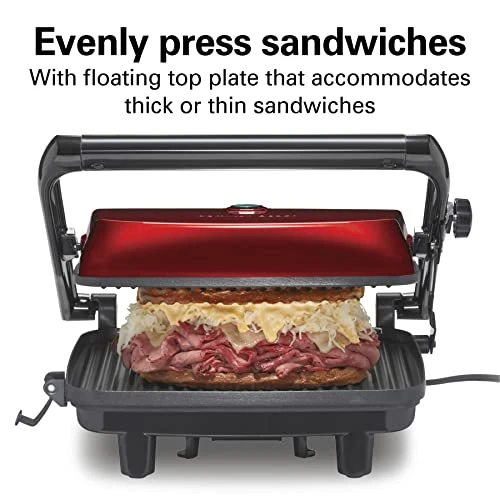 Hamilton Beach Electric Panini Press Grill With Locking Lid, Opens 180 Degrees For Any Sandwich Thickness, Nonstick 8" X 10" Grids, Red (25462Z) 6 Hamilton Beach Electric Panini Press Grill With Locking Lid, Opens 180 Degrees For Any Sandwich Thickness, Nonstick 8" X 10" Grids, Red (25462Z) - Image 4
