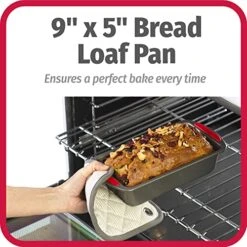 MegaGrip 9" X 5" Nonstick Steel Bread Loaf Pan With Silicone Grip Handles, Gray