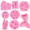 Mermaid Theme Cake Mold, Mermaid, Shell, Seaweed, Coral Silicone Mold Cupcake Toppers Mold For Candy,Chocolate,Fondant,Polymer Clay,Crafting Projects & Cake Decoration